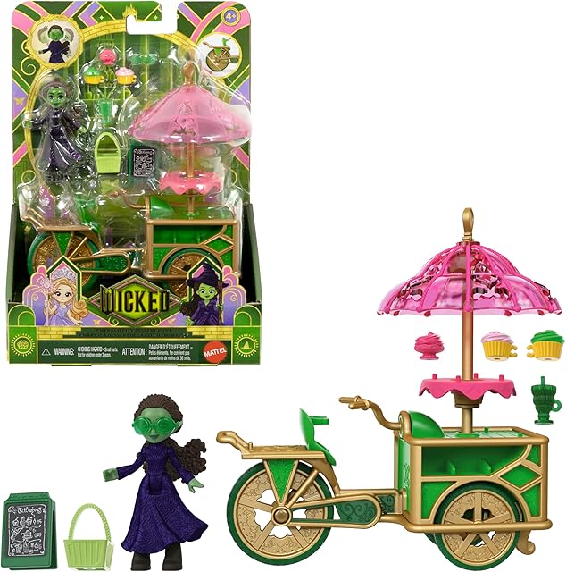 The Mattel Universal Pictures’ Wicked Emerald City Dessert Cart Toy with Cart & Elphaba Small Doll & 7 Accessories, Inspired by The Movie