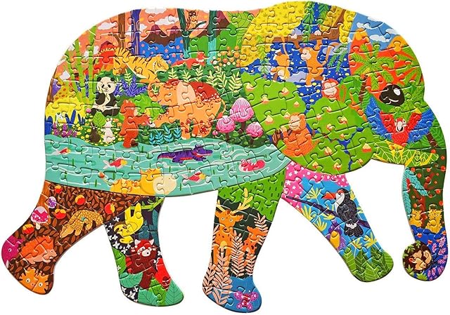 The Puzzles for Kids Ages 4-8,8-10 and Adults, Elephant Animal Shaped Jigsaw Puzzles 200 Pieces for Wall Home Decor