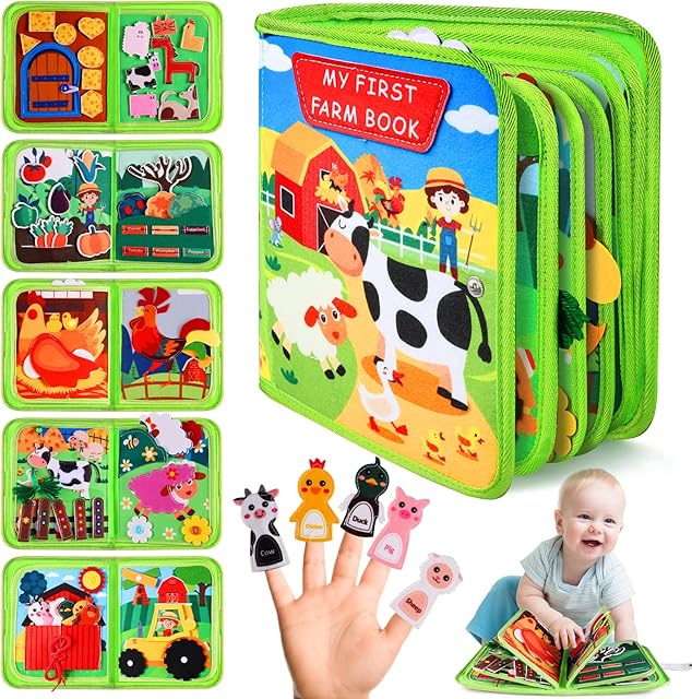 The Busy Board for Toddler, Montessori Toys Farm Animals Busy Book for 2-4 Year Old Boy Girl, Quiet Activity Books Gift for Kid, Felt Busy Learning Toy for Toddlers, Car Airplane Travel Toys