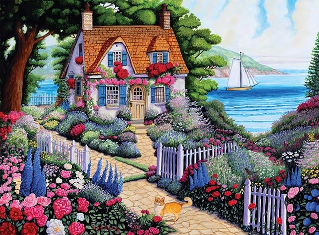 The Buffalo Games - Country Life - Joseph Holodook - Seaside Cottage Garden - 1000 Piece Jigsaw Puzzle for Adults -Challenging Puzzle Perfect for Game Nights