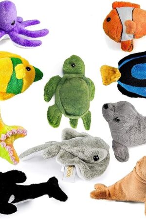 The PREXTEX 10 Piece Plush Soft Stuffed Sea Animals - Small Stuffed Animals Bulk - Playset Plush Assortment, Turtle, Stingray, Nemo Fish, Killer Whale and More - Bulk Stuffed Animals