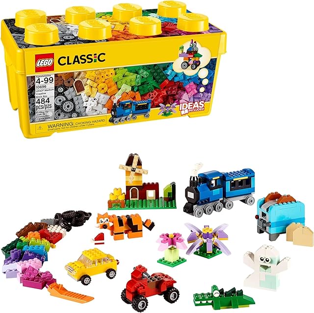 The LEGO Classic Medium Creative Brick Box 10696 Building Toy Set - Featuring Storage, Includes Train, Car, and a Tiger Figure, and Playset for Kids, Boys, and Girls Ages 4-99