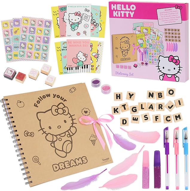 The Hello Kitty Sanrio Scrapbook Kit for Girls with Notebook Stickers Stamps Gel Pens Kawaii Art Supplies Cute Gifts for Girls