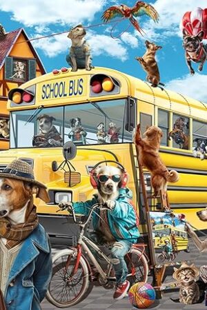 The Puzzles for Adults 500 Pieces, Pet School Bus 500 Piece Puzzle Family Game Funny Dog Jigsaw Puzzles