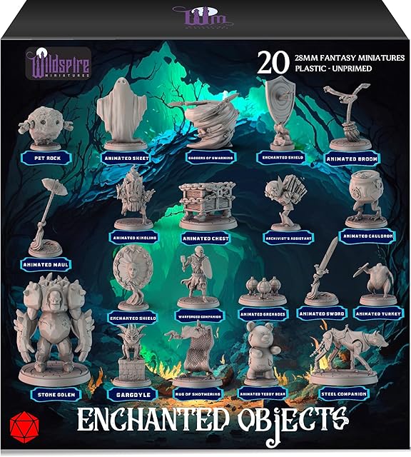 The 20 Enchanted Objects - Animated Objects for DND Miniatures 28-32mm Dungeons & Dragons Minis Bulk D&D Figures DND Minis Bulk Fantasy Spell Effects Tabletop Fantasy Game Miniature Accessories