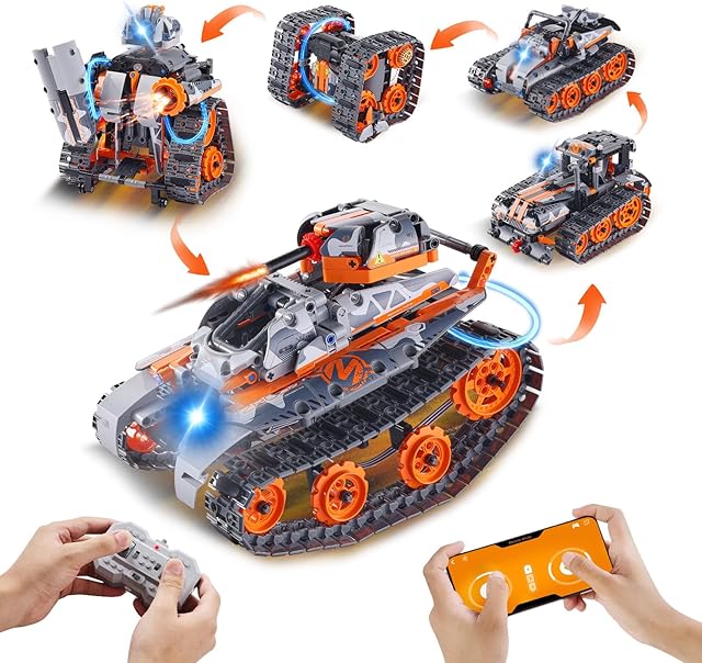 The VEVOR 5-in-1 STEM Building Toys for Kids, Remote & APP Control Car Building Kits, 554 PCS RC Car/Robot/Tank/Rubik/Snowplow, RC Tech Kit for Boys Girls Aged 6+