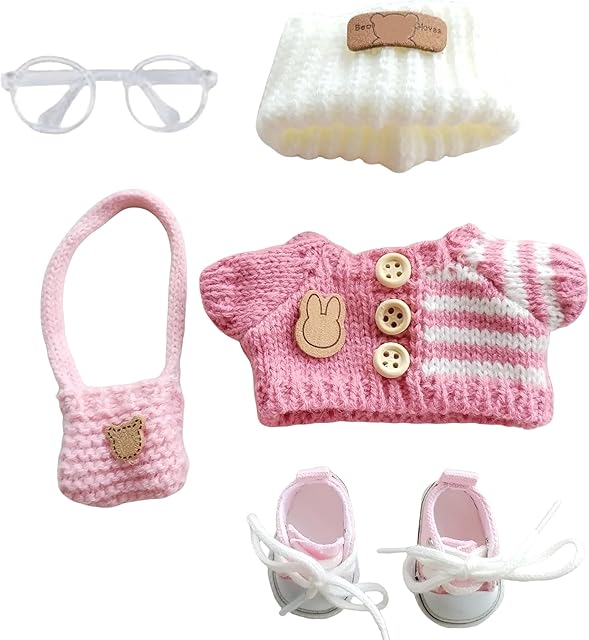 The 15cm & 17cm Doll Clothes Outfits Set - Premium Dress Up Bundle with Exquisite Accessories | Soft Fabric Fashion Doll Costume for 15-17cm Dolls (Pink-5)