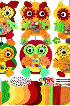 The Ruicnte 24 Sets Halloween Crafts for Kids,Foam Owl Decorations DIY Fall Craft Kit with Pumpkins,Autumn Leaves,Googly Eyes,Pom-Poms for Kids Gift Halloween Thanksgiving Holiday Classroom Art Activity