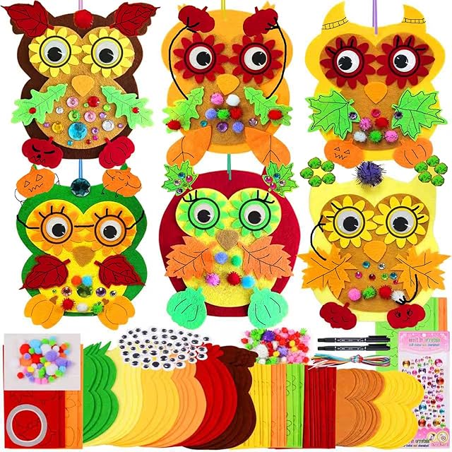The Ruicnte 24 Sets Halloween Crafts for Kids,Foam Owl Decorations DIY Fall Craft Kit with Pumpkins,Autumn Leaves,Googly Eyes,Pom-Poms for Kids Gift Halloween Thanksgiving Holiday Classroom Art Activity