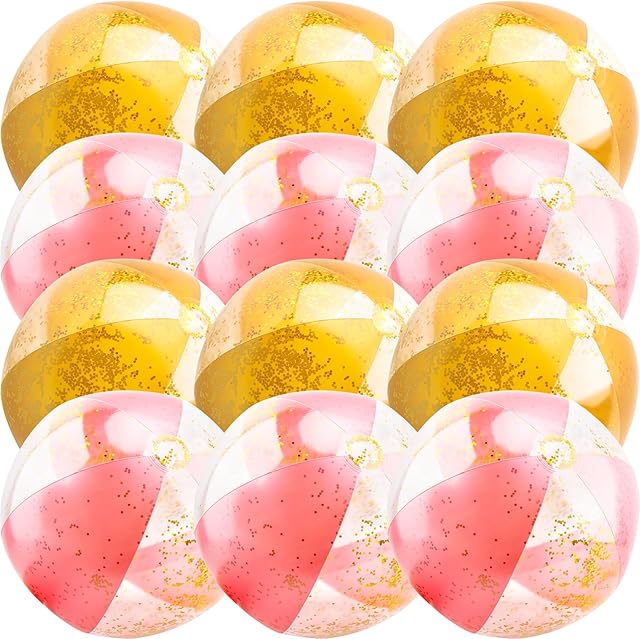The 12 Pack 16 Inch Inflatable Glitter Beach Balls Blow up Confetti Beach Ball for Summer Beach Pool Party, 16 Inch After Inflation