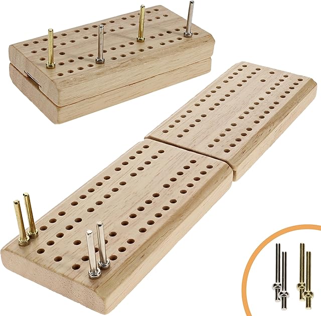 The WE Games Wooden Folding Travel Cribbage Board with Metal Pegs, Small Size for Easy Travel