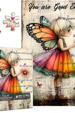 The Retro Quote Puzzles for Adults 1000 Pieces, PICKFORU Vintage Butterfly Christian Religious Jigsaw Puzzles, Unique Inspirational Theme as Wall Decor