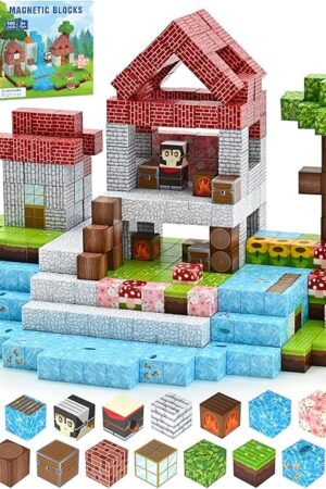 The PINKCAT 100 PCS Magnetic Blocks Building Blocks Set, Grassland Natural World Magnetic Building Cubes for Toddler Boys Girls, Holiday Easter Birthday Present Construction Stacking Building Toys