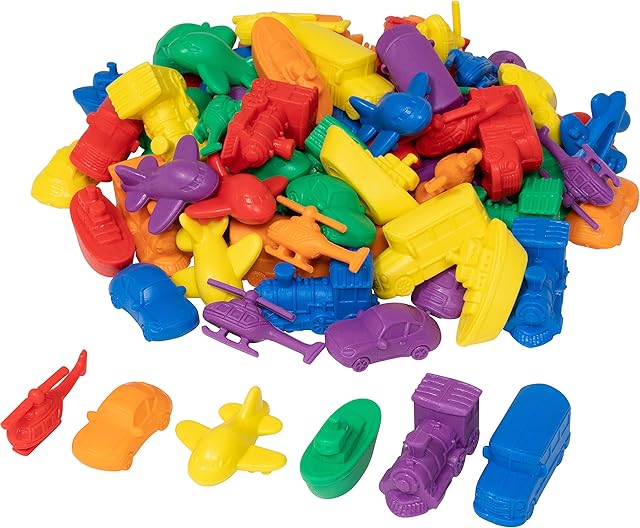 The edxeducation Transport Counters - Set of 72 - Learn Counting, Colors, Sorting and Sequencing - Hands-on Math Manipulative for Kids
