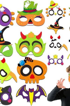 The Qyeahkj 16 Packs Halloween Monster Felt Mask Craft Kit for Kids, Ages 3-5, 4-8, 8-10, Monster Foam Crafts for Home Party Activity
