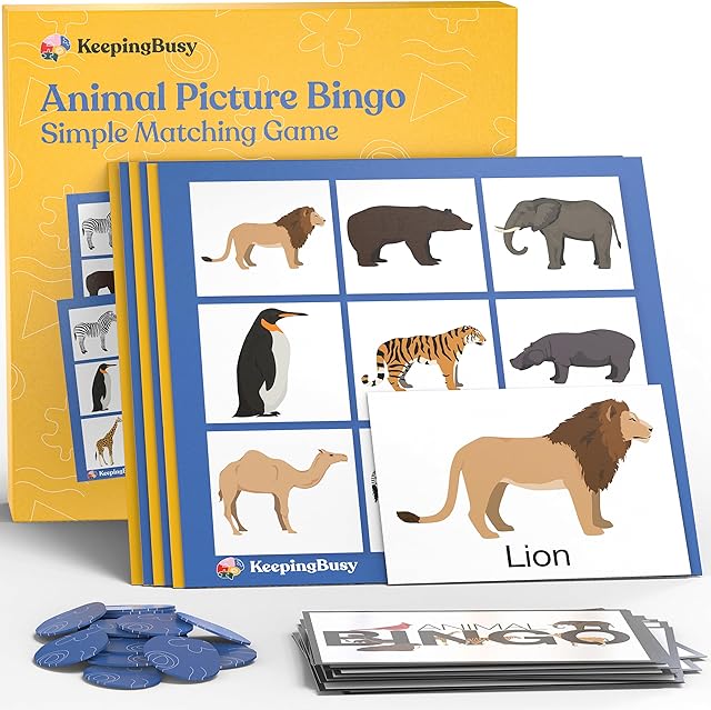 The Keeping Busy Animal Bingo Games | Dementia Activities for Seniors Dementia Products for Elderly Alzheimers Products for Elderly Reusable Bingo Cards Reusable Chips & 6 Board Set Alzheimers Activities