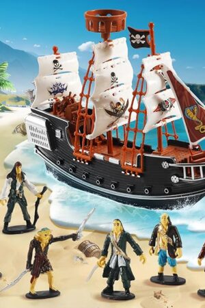 The Pirate Action Figures Boat Playset Pirate Pretend Toys Pirate Ship with 6 Action Figures & Tree, Play Toy for Kids, Educational Learning Toys with Figurines,Trees and Boat- Gifts for Boys and Girls