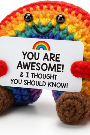 The Rainbow Crochet Birthday Gift for Women Men - You are Awesome Thank You Appreciation Gifts for Best Friends BFF Coworker Mom Teacher Christmas Retirement Valentines LGBTQ Pride Desk Decor