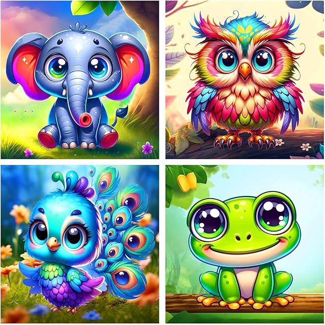 The croshom 4 Pack Animals Paint by Number for Kids-Paint by Numbers for Kids Ages 4-8-12,Without Frame DIY Color Animal Oil Painting Acrylic Paints, Home Wall Decor 8x8inch