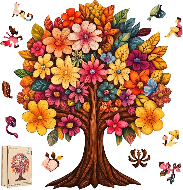 The Wooden Puzzle for Adults,Flower Tree Jigsaw Puzzles for Adult, Unique Pieces Wood Cut Puzzles, Exquisiten Box Packaging, Toys for Friends Family (S-10.1 * 12in-180pcs)