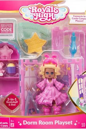 The Royale High Dorm Room Playset - 1 Doll, 5 Accessories - Fits Inside Castle Playset - Virtual Item Code Included - Ages 5+