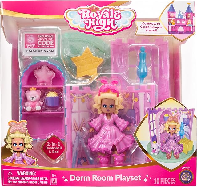 The Royale High Dorm Room Playset - 1 Doll, 5 Accessories - Fits Inside Castle Playset - Virtual Item Code Included - Ages 5+