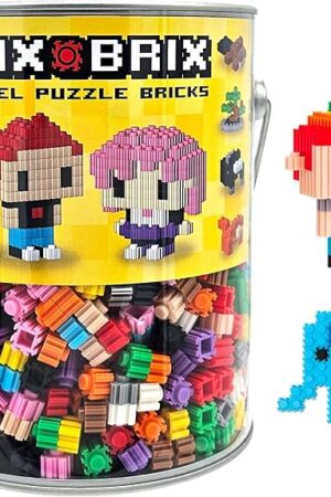 The Pix Brix Pixel Art kit Puzzle Bucket - 1,500-Piece Kit with 10-Color Medium Palette – Patented Interlocking Building Bricks for 2D and 3D Creations – STEM Toy for Ages 6+
