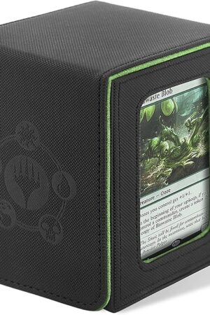 The RADWIMPS Card Deck Box For MTG Commander Deck, Fits 100+ Cards, Magnetic Card Box Organizer With Window Display & 2 Dividers, Deck Storage Box For Magic Commander TCG CCG Cards (Black&Green)