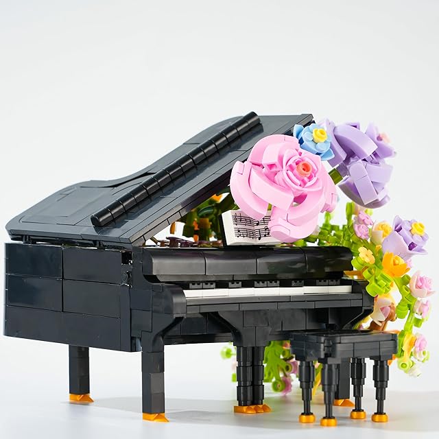 The Flower Bouquet Grand Piano Building Blocks Set, 841PCS Music Instruments Bricks Set, Gifts for Adults and Kids (Piano)