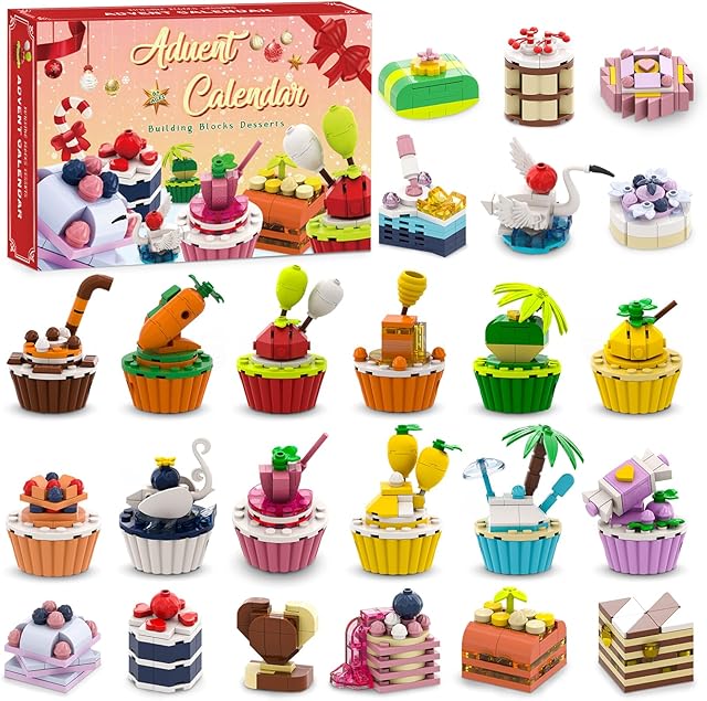 The Advent Calendar 2025 Building Blocks,24 Days Building Toy Countdown Calendar with Desserts Cakes, Holiday Building Blocks Advent Calendar for Teen Boys Girls