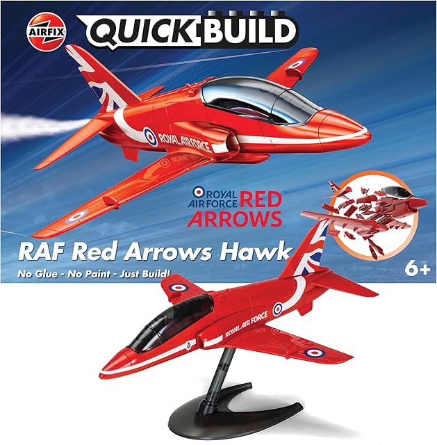 The Airfix J6018 Quickbuild Model Airplane Kits for Adults & Kids - Red Arrows Hawk - Fighter Plane Plastic Model Kits, Block Building Sets, Snap Together Aircraft Models, Engineering Toys for Gifts