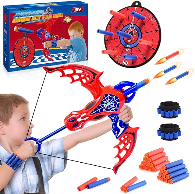 The Kids Bow and Arrow Set with 20 Suction Cup Arrows & Targets - Safe Archery Toy for Boys & Girls Ages 3-12 - Indoor & Outdoor Toys for Children 4-8 8-12 for 3-12 Years Old Boys Girls