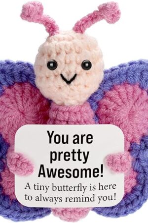 The Positive Crochet Butterfly Gift for Women, Mini Handmade Emotional Support Plush for Friends, Coworkers, Boss, Girls, Teachers on Birthday Christmas Valentines, Mother's Day, Easter