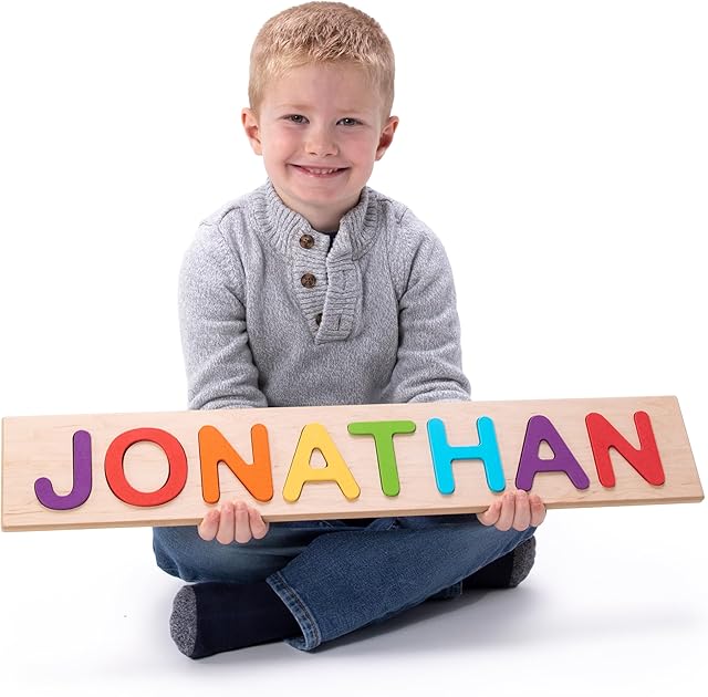 The Fat Brain Toys Wooden Personalized Name Puzzles for Toddlers 1-3+, Custom Puzzles, Flat Rate up to 9 Letters