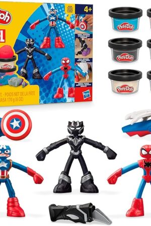 The Play-Doh Marvel Hero Adventure Playset, 3 Marvel Action Figures with Wearable Tools, Black Panther, Captain America & Spider-Man Imagination Toys for Boys and Girls Ages 4 and Up