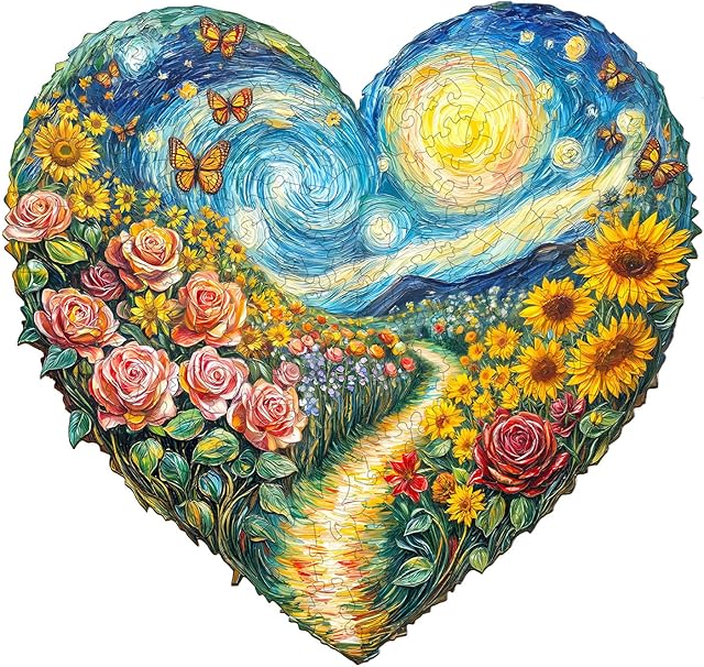 The Wooden Puzzles for Adults - 190 Pieces Heart-Shaped Garden Wooden Puzzle - Unique Animal Shape Wood Cut Puzzles - Eco-Friendly Home Office Decor (M-11.4 * 10.8in)