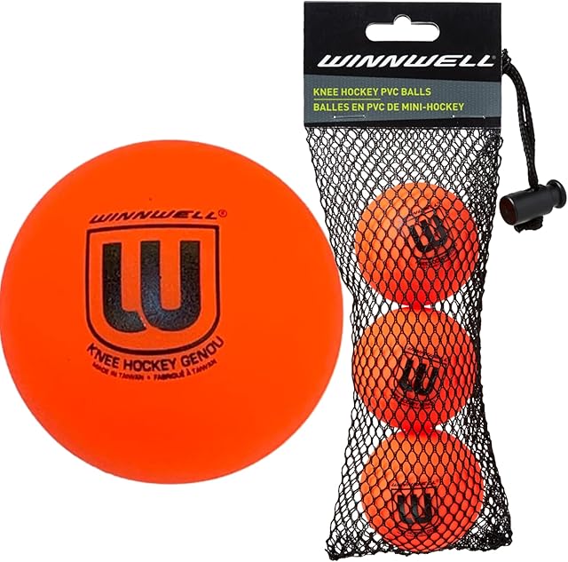 The Winnwell PVC Knee Hockey Balls - Indoor/Outdoor Street Floor Games for Hockey Sports Training & Matches with Mesh Bag