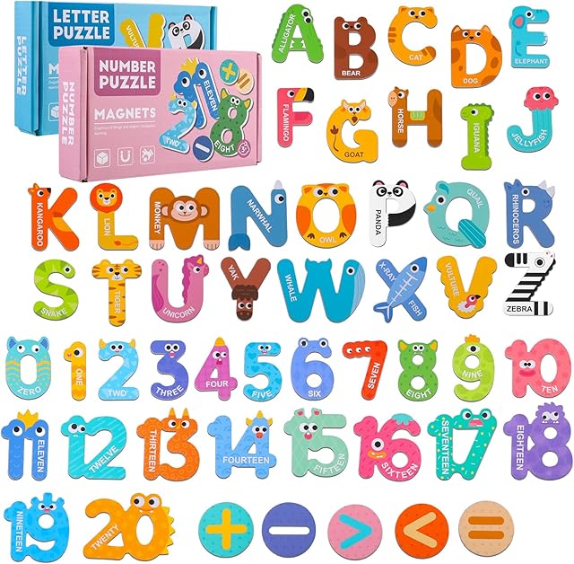 The Magnetic Letters and Numbers, 52 Pieces Colorful Fridge Magnets for Toddlers 3-5, 26 Uppercase Magnetic Letters 21 Numbers 5 Symbols, for Kids Toddlers Preschool Spelling Learning