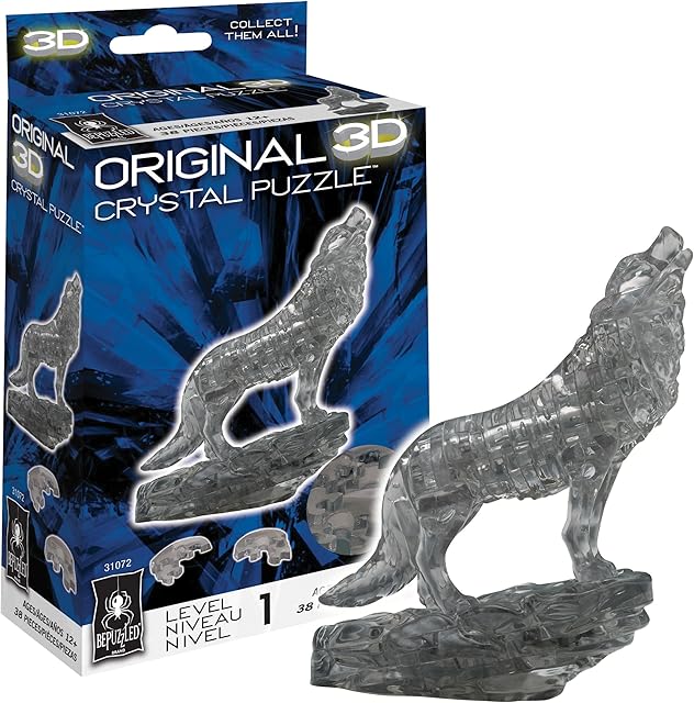 The BePuzzled, Wolf Black, Original 3D Crystal Puzzle, Perfect for Puzzlers Ages 12 and Up, Challenging to Complete and Beautiful to Display, Collect Them All