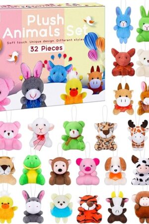 The Ruisita 32 Pack Mini Plush Animals Toys Set, Jungle Animal Plush Toys Stuffed Animals Set for Easter Hunts, Basket Stuffers, Easter Party Favor, Goodie Bag Fillers
