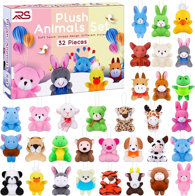 The Ruisita 32 Pack Mini Plush Animals Toys Set, Jungle Animal Plush Toys Stuffed Animals Set for Easter Hunts, Basket Stuffers, Easter Party Favor, Goodie Bag Fillers