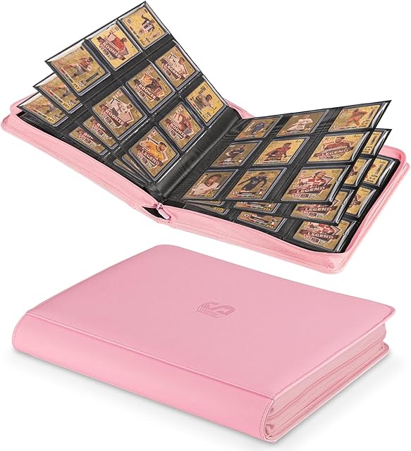 The Toploader Binder, Holds 360 Top Loaders,9 Pocket Top Loader Binders for 3" x 4" Rigid Cards,Toploader Card Binder for Trading Cards Baseball, Football and other Sports Cards(Pink)
