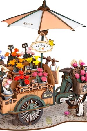 The Rolife 3D Wooden Puzzles for Adults, Model Building Kit Flower Cart to Build, Fun Construction Projects Brain Teaser, Arts Crafts Collectible Handcraft Desk Decor Chirstmas Gifts for Family Teens