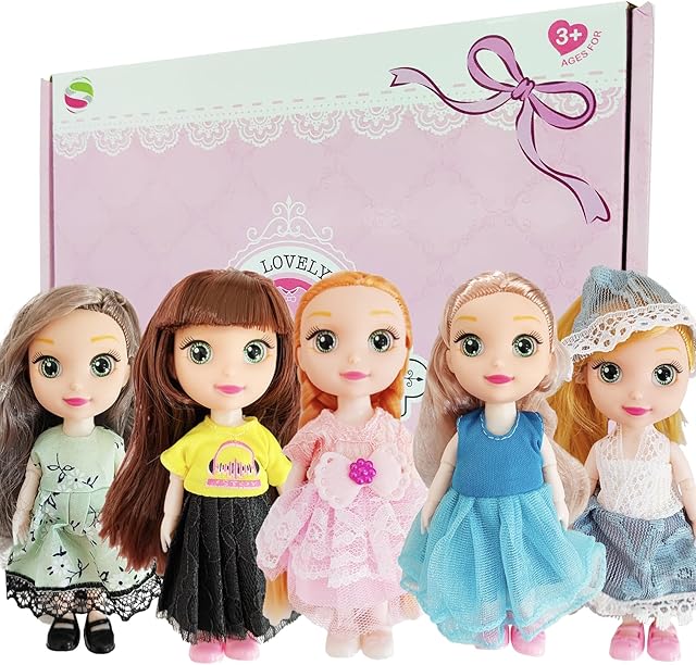 The 5 Sets Clothes for 6 inch Doll ,Include 5 Pieces Girl Mini Dolls, 5 Sets Handmade Clothes and 5 Pairs of Doll Shoes
