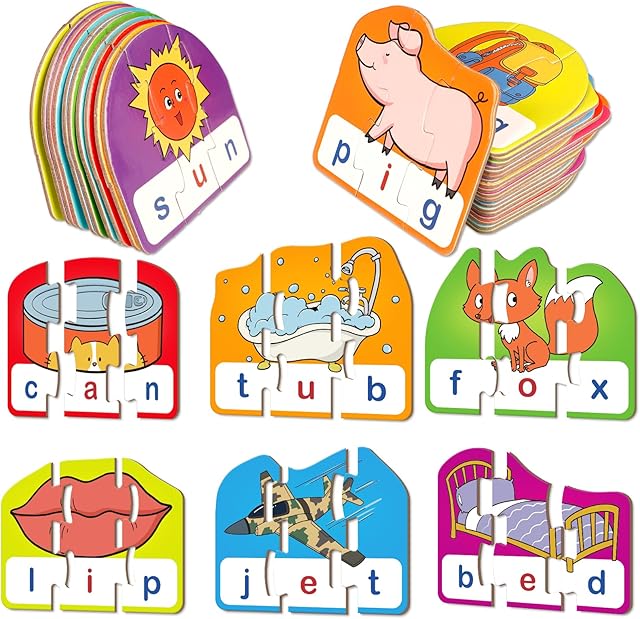 The CVC Puzzle Cards for Kids - CVC Word & Phonics Games, Speech Therapy Toys for Toddlers - 3 Alphabet Letter Word Puzzles, Learning Spelling Games - Preschool Kindergarten Classroom Must Haves