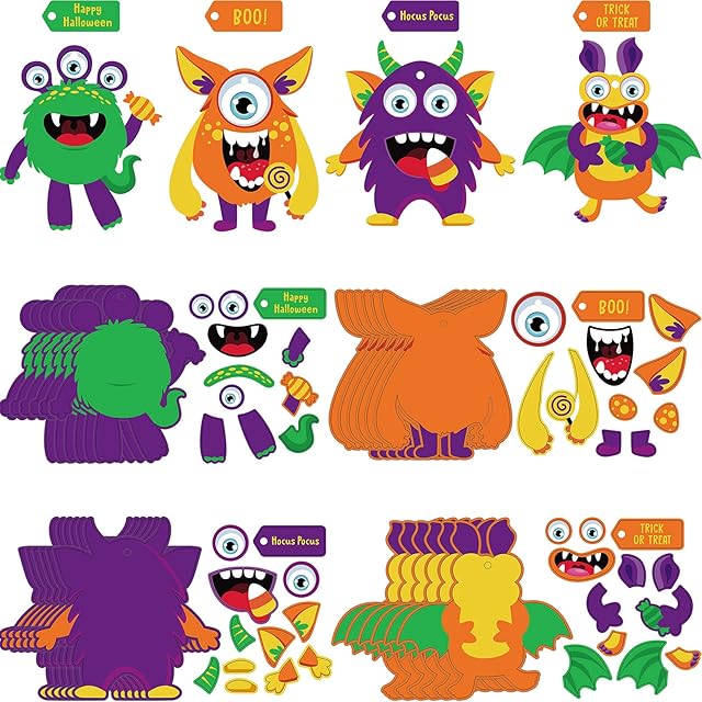 The Sumind 36 Sets Halloween Craft Paper Ornaments Kits DIY Craft Halloween Paper Decorative Kit Art DIY Handcraft Supplies for Game Activities