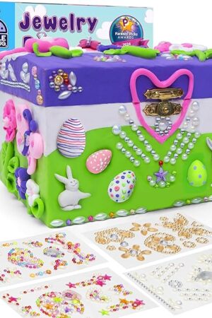 The PURPLE LADYBUG Design Your Own Jewelry Box Craft Kit with Clay & Gem Stickers – Craft for Girl 8-12, Girls Arts & Crafts Age 6-8 & Up – Birthday Gift for Girls 8-10 Years Old
