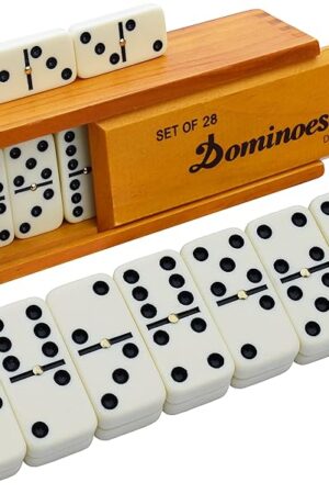 The Queensell Dominos Set for Adults – Dominoes - Classic Board Games, Double 6 Dominoes Family Games for Kids and Adults - Double Six Standard Dominos Set 28 Tiles with Wood Case, Juegos de Mesa