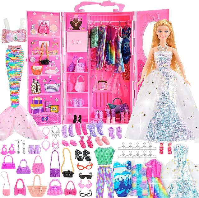 The Gifts for 3-12 Year Old Girls, Doll Closet Girl Toys Age 6-8 Dress up Dolls for girls 4-6 with Clothes & Accessories Pretend Play Doll Toddler Toy for 3 4 5 6 7 8 9 Year Old Girl Birthday Gift