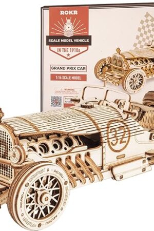 The ROKR 3D Wooden Puzzle for Adults-Mechanical Car Model Kits-Brain Teaser Puzzles-Vehicle Building Kits-Unique Gift for Kids on Birthday/Christmas Day(1:16 Scale)(MC401-Grand Prix Car)